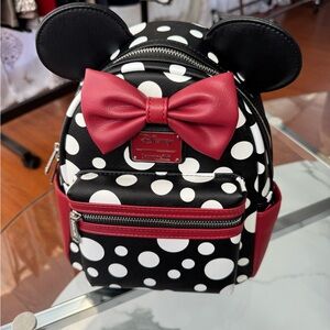 Loungefly Disney Minnie Red Black Polka Dot Mini Bow Backpack